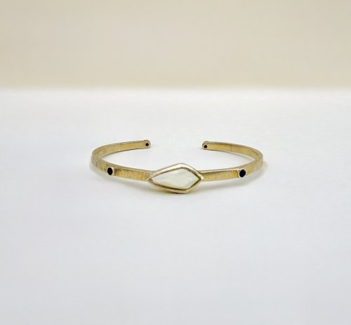 Designer Sterling Silver Gilt Bangle - Yellow &amp; Sapphire-Blue Gemstone Design. NEW IN STOCK.