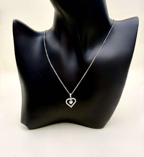 18ct. White Gold Double Heart Diamond Pendant. NEW IN STOCK.