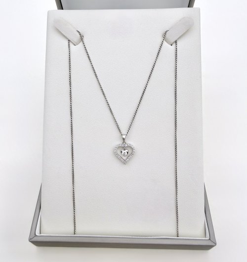 18ct. White Gold Double Heart Diamond Pendant. NEW IN STOCK.