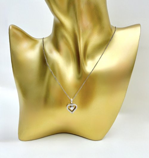 18ct. White Gold Double Heart Diamond Pendant. NEW IN STOCK.