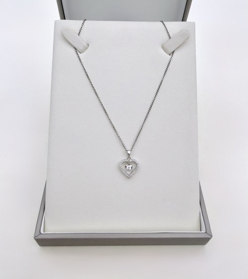 18ct. White Gold Double Heart Diamond Pendant. NEW IN STOCK.
