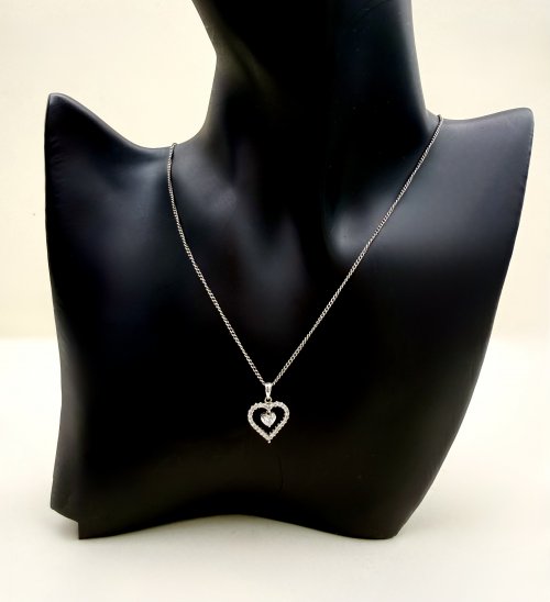 18ct. White Gold Double Heart Diamond Pendant. NEW IN STOCK.