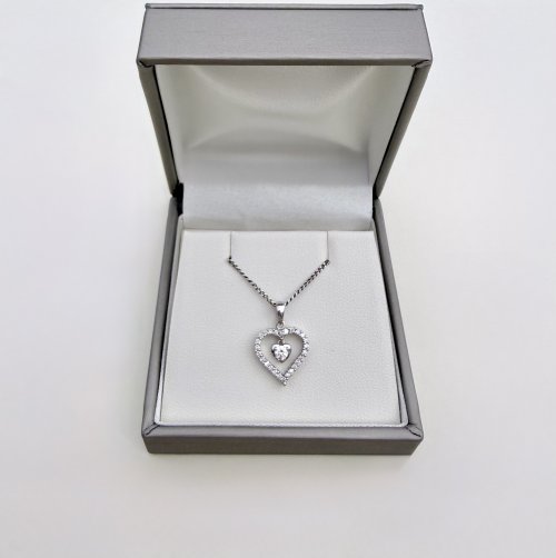 18ct. White Gold Double Heart Diamond Pendant. NEW IN STOCK.