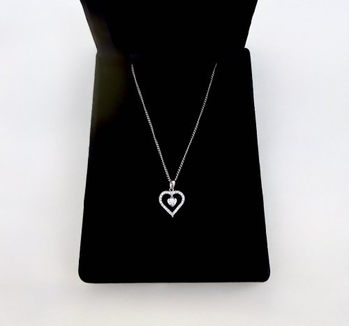 18ct. White Gold Double Heart Diamond Pendant. NEW IN STOCK.