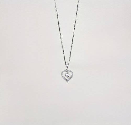 18ct. White Gold Double Heart Diamond Pendant. NEW IN STOCK.