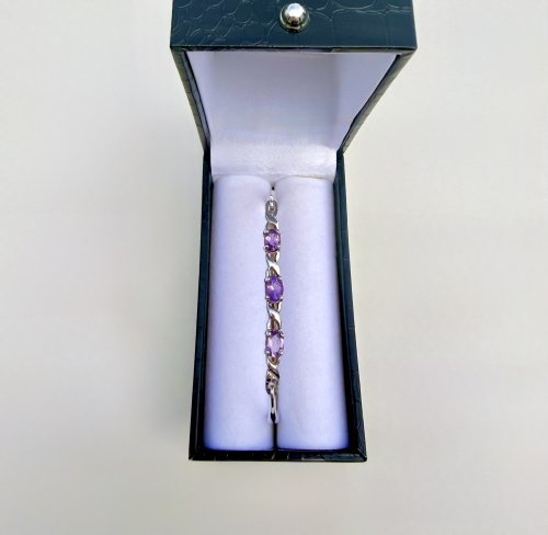 Sterling Silver Purple Gemstone Bangle with Figure-of-Eight Design. NEW IN STOCK.