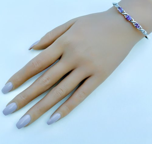 Sterling Silver Purple Gemstone Bangle with Figure-of-Eight Design. NEW IN STOCK.