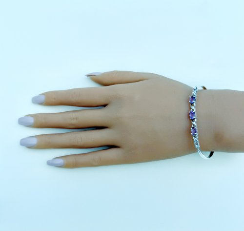 Sterling Silver Purple Gemstone Bangle with Figure-of-Eight Design. NEW IN STOCK.