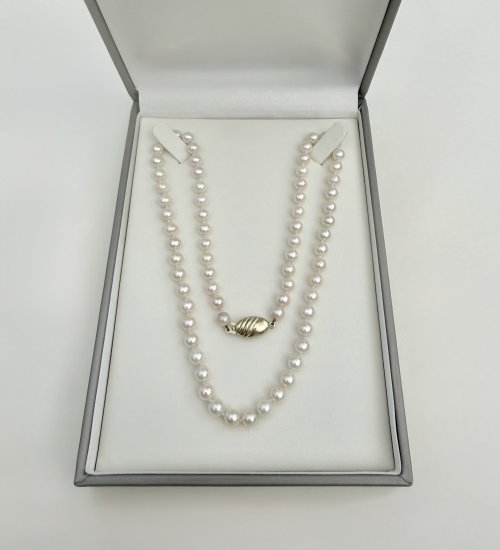 Classic 6mm. Cultured Pearl Single-Row Necklace with 9ct. Yellow Gold Clasp.  NEW IN STOCK.