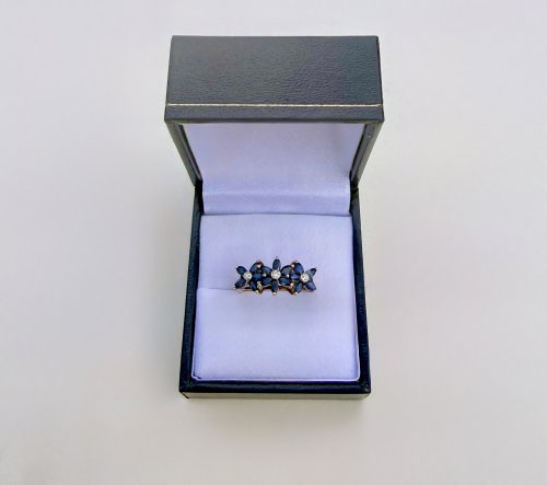 9ct. Yellow Gold Sapphire Starburst Floral Ring. NEW IN STOCK.
