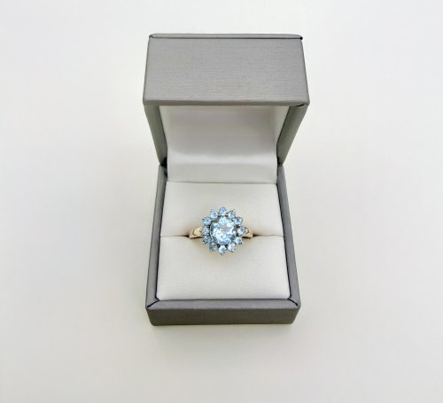 9ct. Gold Sky Blue Topaz Tiered Cluster Ring. NEW IN STOCK.