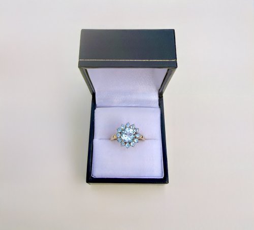 9ct. Gold Sky Blue Topaz Tiered Cluster Ring. NEW IN STOCK.