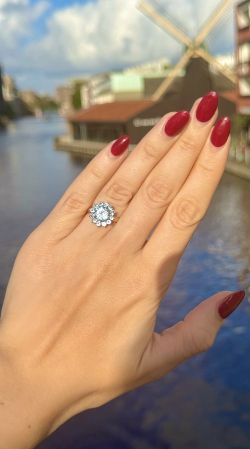 9ct. Gold Sky Blue Topaz Tiered Cluster Ring. NEW IN STOCK.