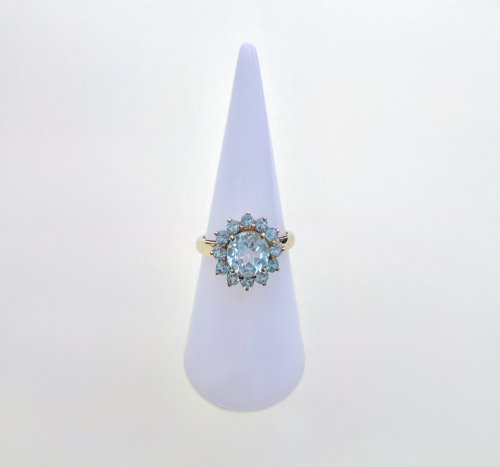 9ct. Gold Sky Blue Topaz Tiered Cluster Ring. NEW IN STOCK.