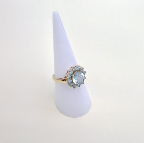 9ct. Gold Sky Blue Topaz Tiered Cluster Ring. NEW IN STOCK.