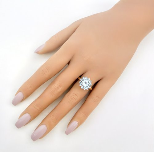9ct. Gold Sky Blue Topaz Tiered Cluster Ring. NEW IN STOCK.