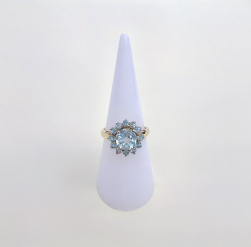 9ct. Gold Sky Blue Topaz Tiered Cluster Ring. NEW IN STOCK.