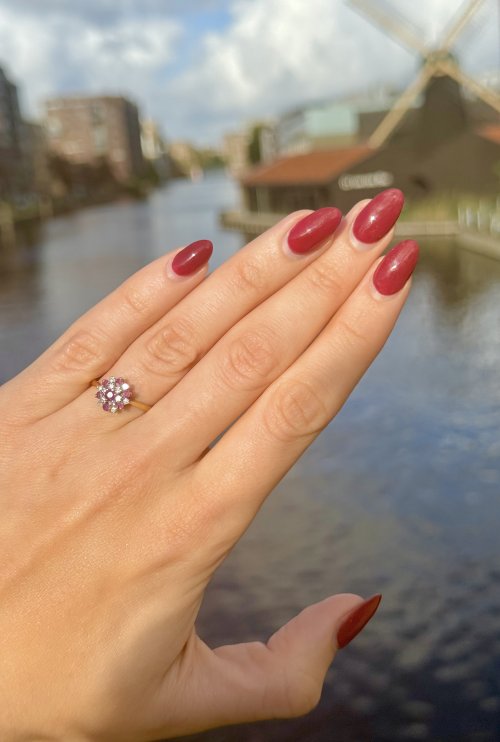 Vintage 9ct. Yellow Gold Ruby &amp; Diamond Cluster Ring - 7 Rubies &amp; 12 Diamonds. ARRIVING INTO STOCK 24 - 27 NOV. 26