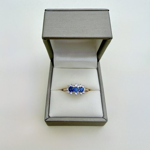 Vintage 9ct. Gold Blue Sapphire &amp; Diamond Ring. NEW IN STOCK.