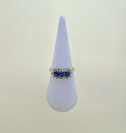 Vintage 9ct. Gold Blue Sapphire &amp; Diamond Ring. NEW IN STOCK.