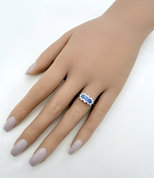 Vintage 9ct. Gold Blue Sapphire &amp; Diamond Ring. NEW IN STOCK.