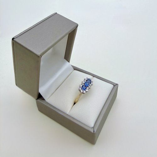 Vintage 9ct. Gold Blue Sapphire &amp; Diamond Ring. NEW IN STOCK.