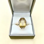 9ct. Gold Citrine &amp; Diamond Ring / Heart Claws.