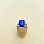 9ct. Gold Blue Gemstone &amp; Diamond Ring.