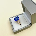 9ct. Gold Blue Gemstone &amp; Diamond Ring.