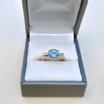 Hallmarked 9ct. Gold Blue Topaz Ring / Squared Shoulders