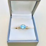 Hallmarked 9ct. Gold Blue Topaz Ring / Squared Shoulders