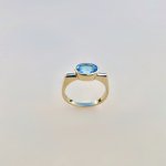 Hallmarked 9ct. Gold Blue Topaz Ring / Squared Shoulders