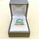 9ct. Gold 3-stone Topaz &amp; Diamond Ring.