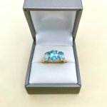 9ct. Gold 3-stone Topaz &amp; Diamond Ring.