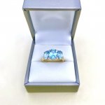 9ct. Gold 3-stone Topaz &amp; Diamond Ring.