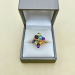 9ct. Gold Ring With 8 Multi-Coloured Gemstones.