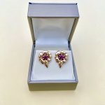 9ct. Gold Ruby Floral Earrings With Stem.