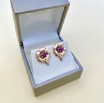 9ct. Gold Ruby Floral Earrings With Stem.