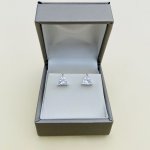 Silver Diamond-Shaped Stud earrings.