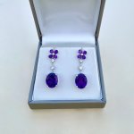 Sterling silver drop earrings / oval amethyst.