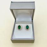 Stud Earrings with Green Stone &amp; CZ&#039;s.