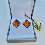 Silver Square Amber earrings.