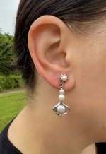 Silver Drop Pearl Earrings.