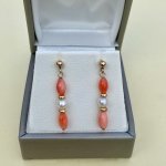 9ct. Gold Coral and Pearl Drop Earrings.