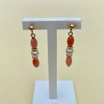 9ct. Gold Coral and Pearl Drop Earrings.