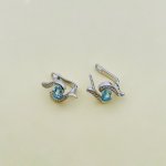 Silver Earrings with Aqua Blue Stone.