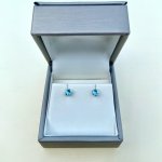 Silver Aqua Blue Tiny Stud Earrings.