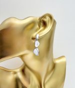 Sterling Silver Drop Earrings / white stone to base.