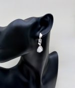 Sterling Silver Drop Earrings / white stone to base.