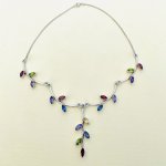 Sterling silver necklace with multi-coloured gemstones.